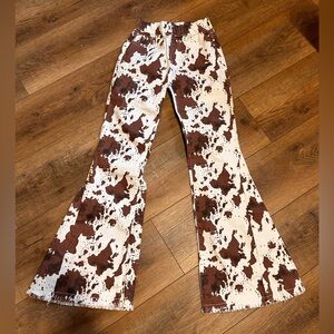 Brown and White Cow Print Flare Pants Girls youth size Large 12